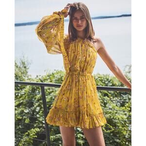 ALEXIS Edyta Floral One-Shoulder Dress yellow metallic Flowy